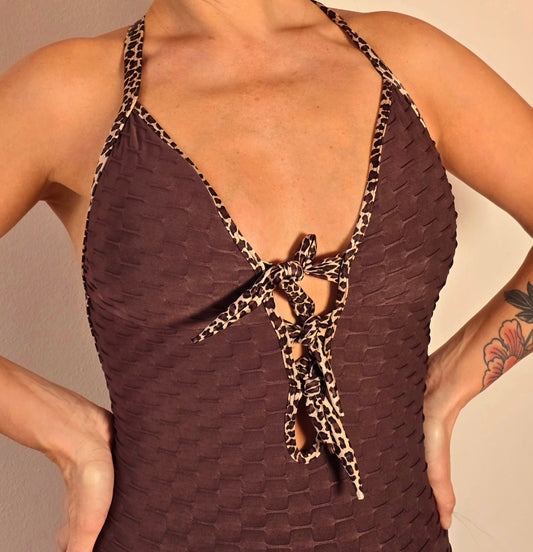Bodysuit elegant brun med knyting